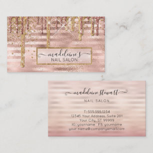 Tarjeta De Visita Rosa Purpurina Gold Perfora Profesional en Salón
