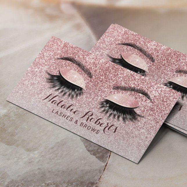 Tarjeta De Visita Rosa Purpurina Oro Extensiones Eyelash Salón de Be (Subido por el creador)