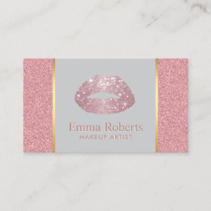 Tarjeta De Visita Rosa Purpurina Oro Lips Artista de maquillaje Eleg