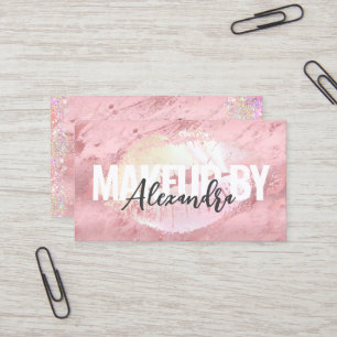 Tarjeta De Visita Rosa Purpurina Oro maquillaje Artista Lips Salon