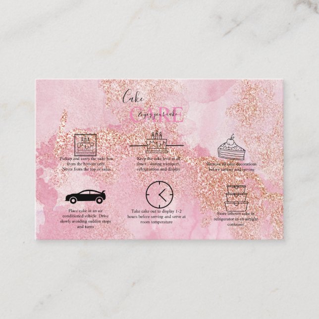 Tarjeta De Visita Rosa Purpurina Rosa de Oro Cuidado de Pasteles (Anverso)