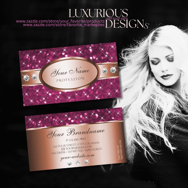 Tarjeta De Visita Rosa Purpurina Rosa Dorado Esparkle Diamonds Lovel (Subido por el creador)