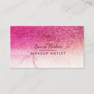 Tarjeta De Visita Rosa Purpurina Rosa Faux Marble Makeup Artista Gir