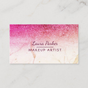Tarjeta De Visita Rosa Purpurina Rosa Faux Marble Makeup Artista Gir