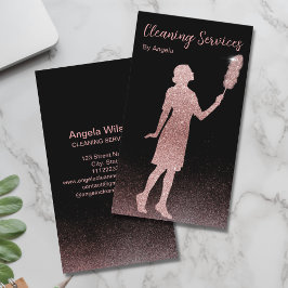 Tarjeta De Visita Rosa Purpurina vertical de servicios de limpieza d