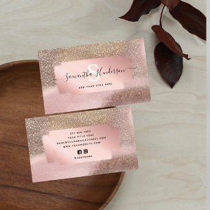 Tarjeta De Visita Rosa Purpurinoso de oro Pastel Glam Pincel acuarel