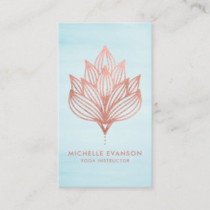 Tarjeta De Visita Rosa Relieve metalizado dorado Lotus Flower Blue W