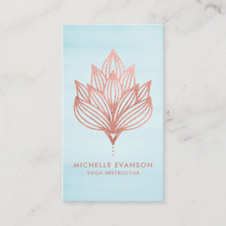 Tarjeta De Visita Rosa Relieve metalizado dorado Lotus Flower Blue W