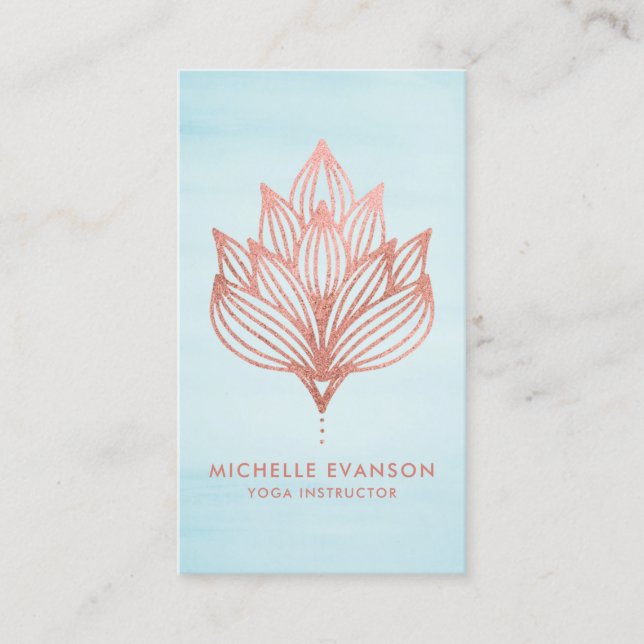 Tarjeta De Visita Rosa Relieve metalizado dorado Lotus Flower Blue W (Anverso)