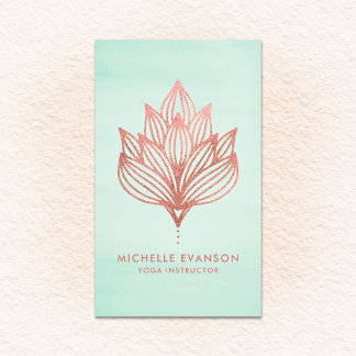 Tarjeta De Visita Rosa Relieve metalizado dorado Lotus Flower Green