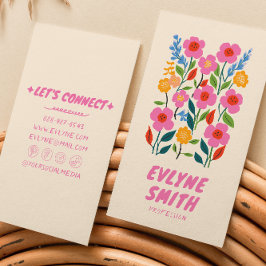 Tarjeta De Visita Rosa Retro Escrito A Mano Dibujado Floral Giro Col