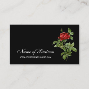 Tarjeta De Visita Rosa Roja clásica elegante rojo y floral negra