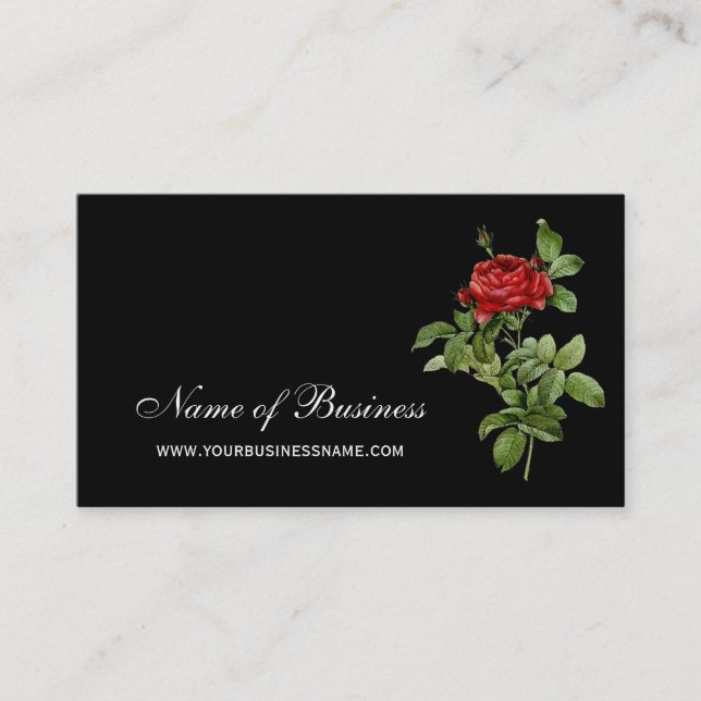 Tarjeta De Visita Rosa Roja clásica elegante rojo y floral negra (Anverso)