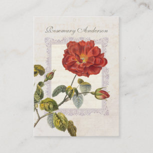 Tarjeta De Visita Rosa roja completamente elegante y antigua para ja