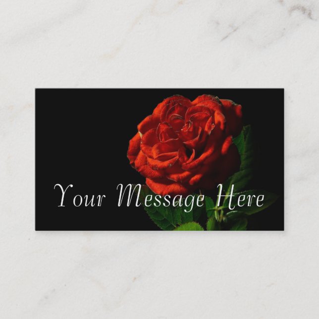 Tarjeta De Visita Rosa roja sobre floral negra (Anverso)