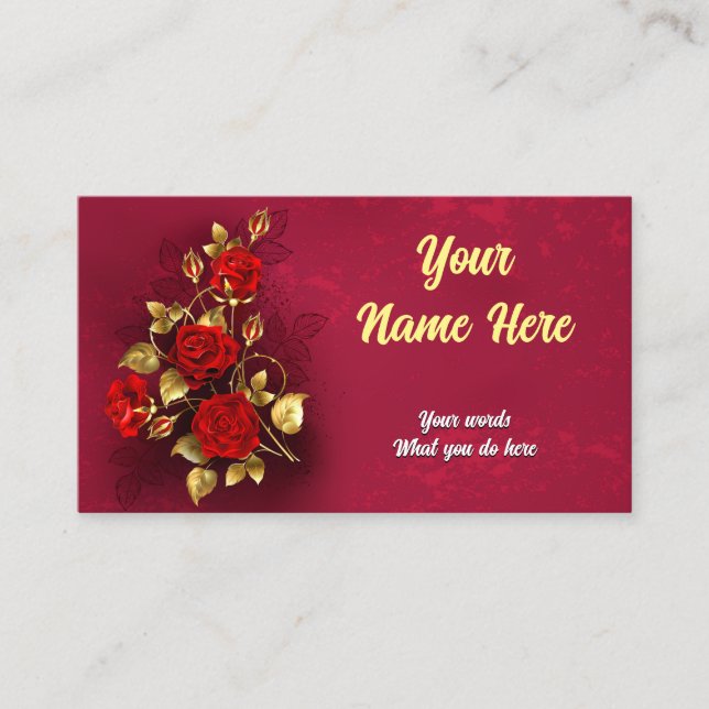 Tarjeta De Visita Rosa Rojo Dorado elegante (Anverso)