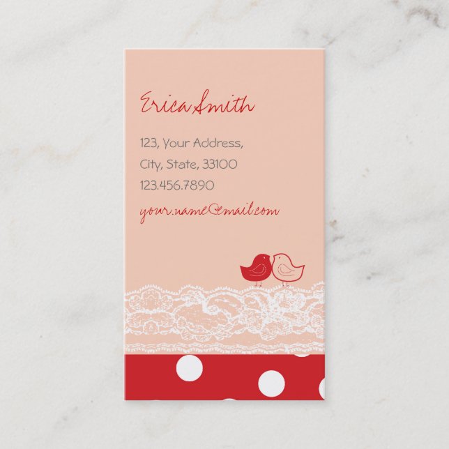 Tarjeta De Visita Rosa Rojo Dos Aves Cutas Carátulas Ropa Ropa Ropa  (Anverso)
