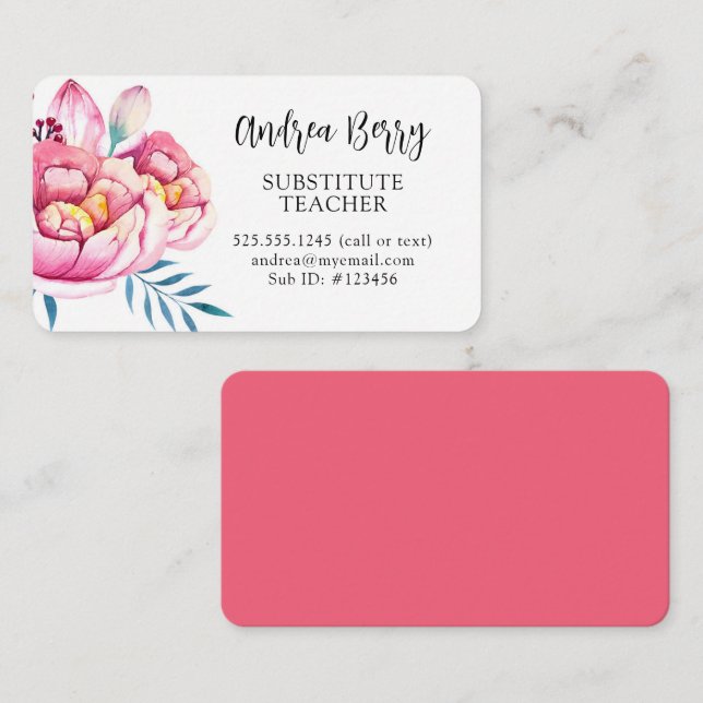 Tarjeta De Visita Rosa rosa caliente (Anverso / Reverso)