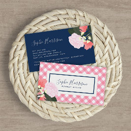 Tarjeta De Visita Rosa rosa Floral y Gingham rosa