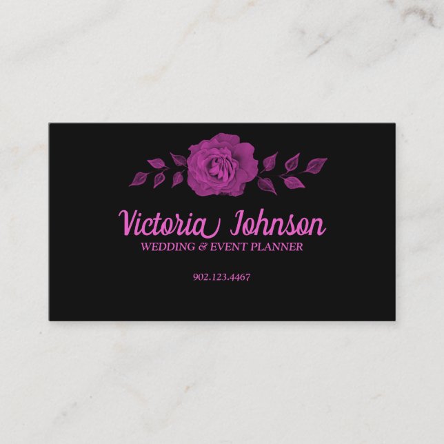 Tarjeta De Visita Rosa rosa negro llamativo (Anverso)