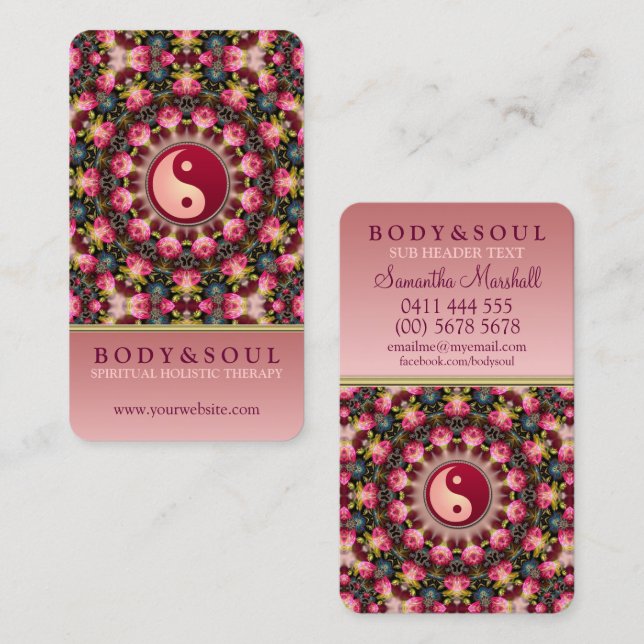 Tarjeta De Visita Rosa Rosa Rosa Feminine Beauty YinYang Holistic (Anverso / Reverso)