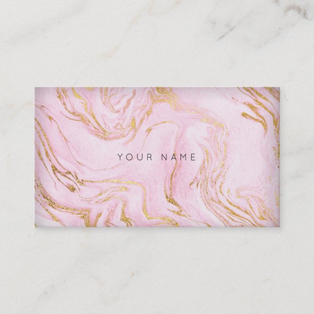 Tarjeta De Visita Rosa Rosa Rosa Oro Marble Blanco Vip Glam (Anverso)