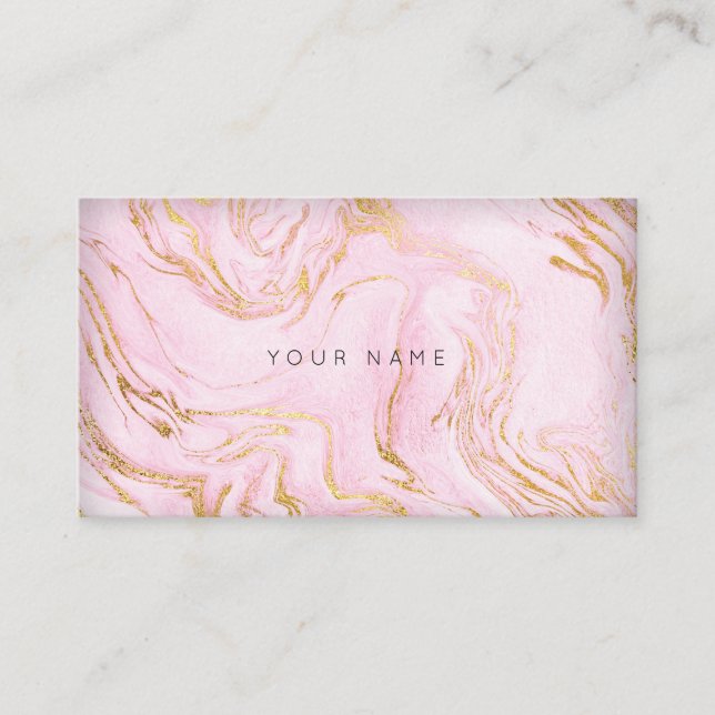 Tarjeta De Visita Rosa Rosa Rosa Oro Marble Blanco Vip Glam (Anverso)