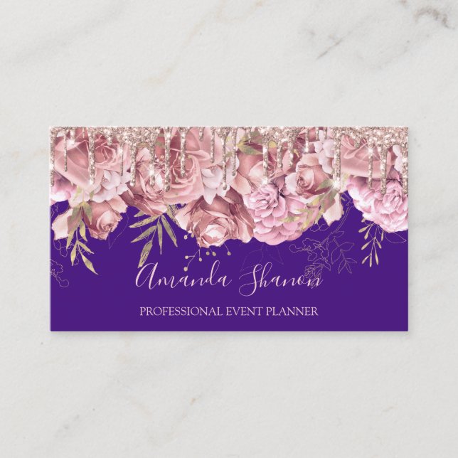 Tarjeta De Visita Rosa Rosas púrpura Flor Planeador de eventos QRCOD (Anverso)