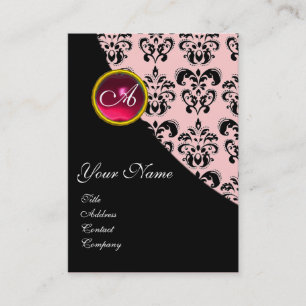 Tarjeta De Visita ROSA RUBÍ DAMASCO MONOGRAMA fucsia rosa