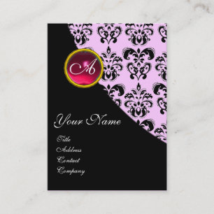 Tarjeta De Visita ROSA RUBÍ DAMASCO MONOGRAMA fucsia rosa