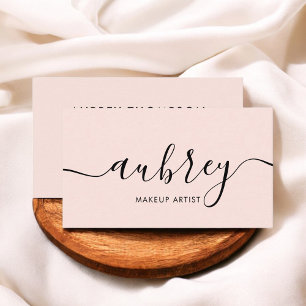 Tarjeta De Visita Rosa Rubor Caligrafía Minimalista Femenina