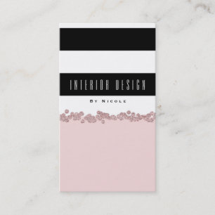Tarjeta De Visita Rosa Rubor Negro y Blanco Raya Rosa Dorado Glamour