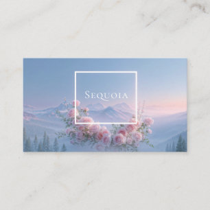Tarjeta De Visita Rosa Rubor Romántico Floral y Montaña Neblinosa