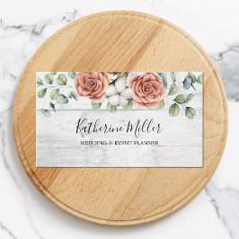 Tarjeta De Visita Rosa Rústica Eucalipto Floral Botánico Madera