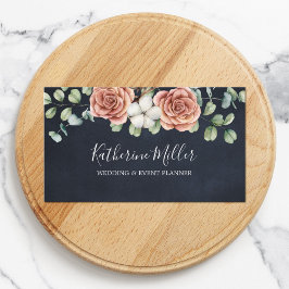 Tarjeta De Visita Rosa Rústica Eucalipto Floral Botánico Negro