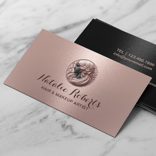 Tarjeta De Visita Rosa Salón de Belleza Negra Logotipo Hair Stylist