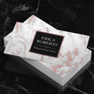 Tarjeta De Visita Rosa Salón de maquillaje de mármol de oro Hair Sty