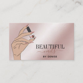 Tarjeta De Visita rosa salón de uñas de oro mujer técnica de uñas de
