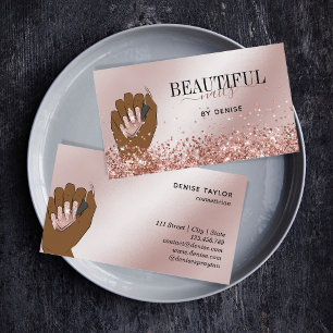 Tarjeta De Visita rosa salón de uñas de oro mujer técnica de uñas de