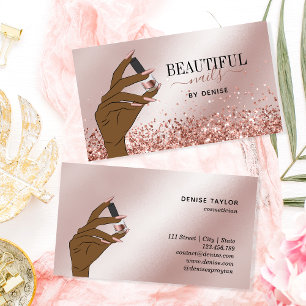 Tarjeta De Visita rosa salón de uñas de oro mujer técnica de uñas de