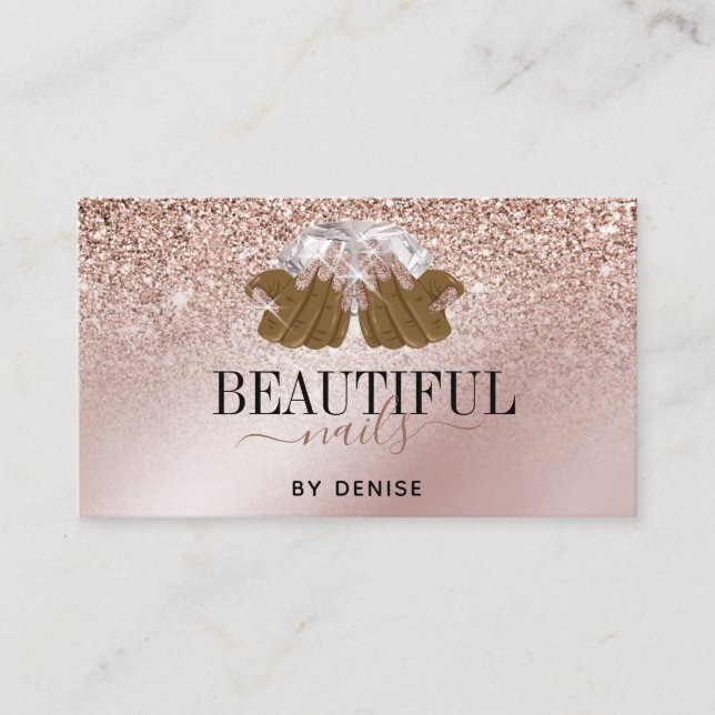 Tarjeta De Visita Rosa Salón de uñas de oro mujer técnica de uñas ma (Anverso)