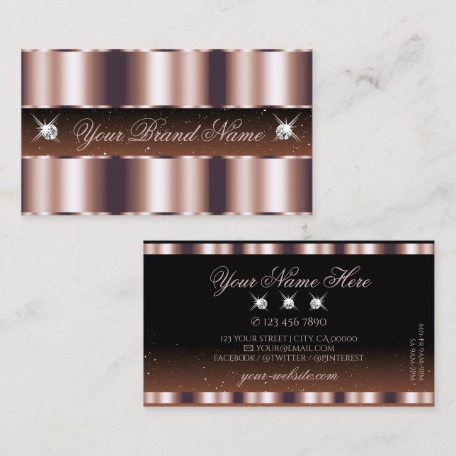 Tarjeta De Visita Rosa Shimmery Gold Brown Sparkle Jewels Elegante (Anverso / Reverso)