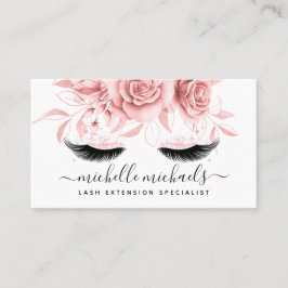 Tarjeta De Visita Rosa simple Oro Rubor Eyelashes Floral acuarela