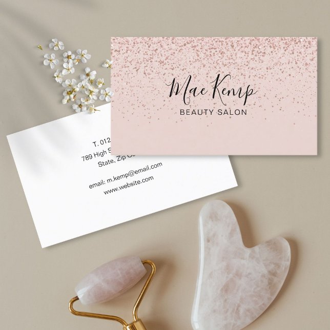Tarjeta De Visita Rosa simple Purpurina de oro (Simple Rose Gold Glitter Business Card)