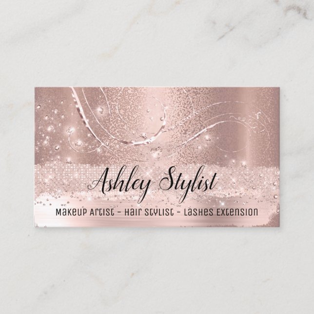 Tarjeta De Visita Rosa Skinny Metalli del salón de belleza del cabel (Anverso)