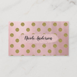 Tarjeta De Visita Rosa Suave Dorado Brillo Glam Lunares Lindo