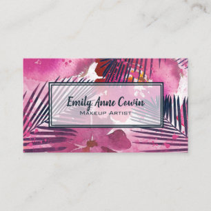 Tarjeta De Visita Rosa tropical de moda de la palma del artista de