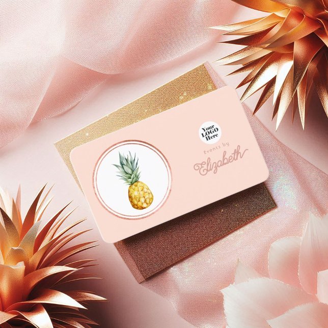 Tarjeta De Visita Rosa Tropical Gold y Rubor Pink Event Planner (Tropical Rose Gold and Blush Pink Event Planner Business Card)