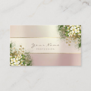 Tarjeta De Visita Rosa verde esmeralda blanca y oro rosado