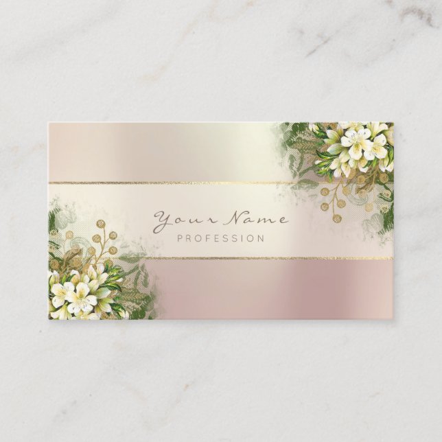 Tarjeta De Visita Rosa verde esmeralda blanca y oro rosado (Anverso)